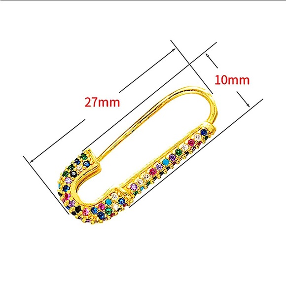 Gold Plated Rhinestone Safety-pin Earring, Multicolor, Punk, Hip Hop - Picture 8 of 8